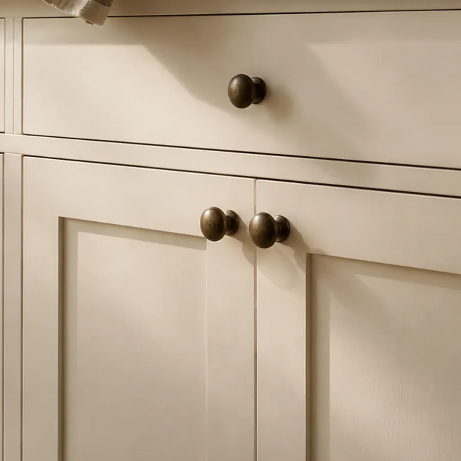 AI-generated close-up of a painted cabinet door and its recessed edge.